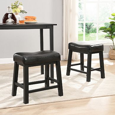 eHemco Heavy-Duty Padded Faux Leather Saddle Seat Counter Height Barstools, 18.9 Inches, Set of 2