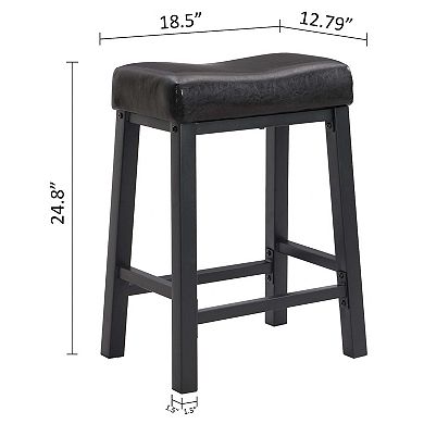 eHemco Heavy-Duty Padded Faux Leather Saddle Seat Counter Height Barstools, 24.8 Inches, Set of 2