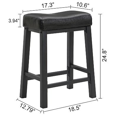 eHemco Heavy-Duty Padded Faux Leather Saddle Seat Counter Height Barstools, 24.8 Inches, Set of 2