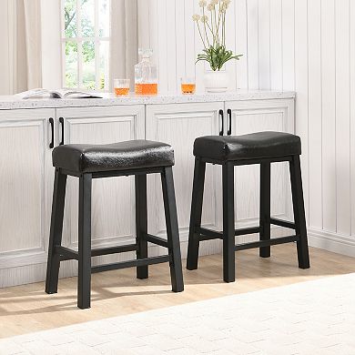 eHemco Heavy-Duty Padded Faux Leather Saddle Seat Counter Height Barstools, 24.8 Inches, Set of 2