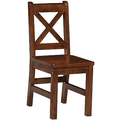 eHemco Solid Hard Wood X Back Kids Chair, Coffee, Set of 2