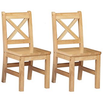 eHemco Solid Hard Wood X Back Kids Chair, Natural, Set of 2