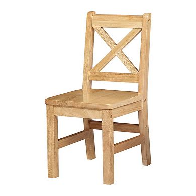eHemco Solid Hard Wood X Back Kids Chair, Natural, Set of 2