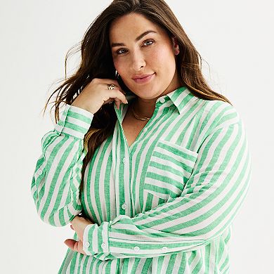 Plus Size Sonoma Goods For Life® Oversized Linen-Blend Boyfriend Shirt