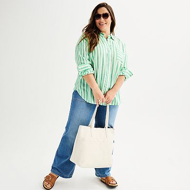 Plus Size Sonoma Goods For Life® Oversized Linen-Blend Boyfriend Shirt