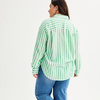 Plus Size Sonoma Goods For Life® Oversized Linen-Blend Boyfriend Shirt