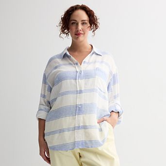 Plus Size Sonoma Goods For Life® Oversized Linen-Blend Boyfriend Shirt