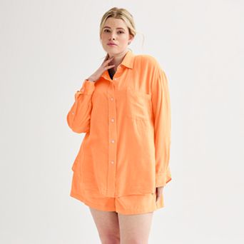 Plus Size Sonoma Goods For Life® Oversized Linen-Blend Boyfriend Shirt