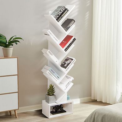 Hivvago 10-tier Tree Bookshelf With Drawer Free-standing Storage Bookcase