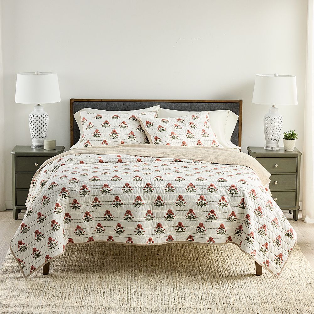 美品 POST O'ALLS  CRUZ3 Cotton Quilt He Leads Me Crosses Allover Ivory Cream Christine Adolph Blank