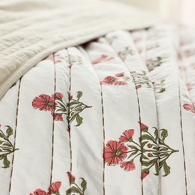 Kate Stripe Pick-Stitch Vintage Washed Quilt Set – Soft Polyester, Full/Queen, Shams Included, Striped Pattern