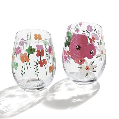 Cambridge Bright Floral Stemless Wine Glasses, Set of 2