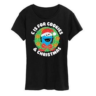 Women's Sesame Street Cookies Christmas Graphic Tee