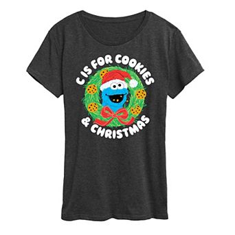 Women's Sesame Street Cookies Christmas Graphic Tee