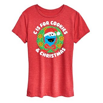 Women's Sesame Street Cookies Christmas Graphic Tee