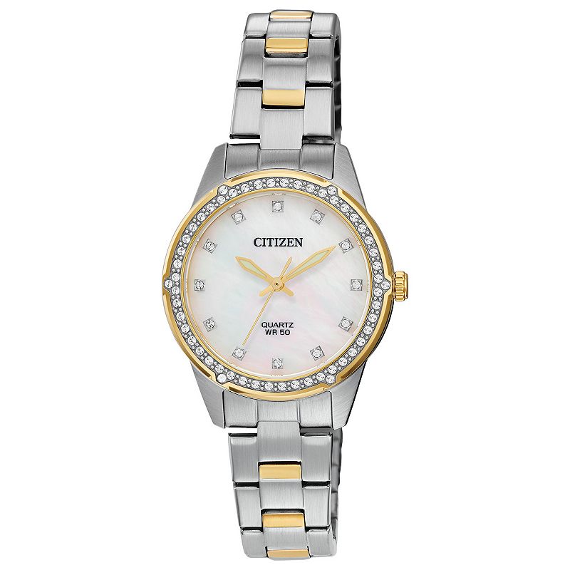 Citizen Women's Crystal Accent Two Tone Stainless Steel Bracelet Watch, Size: 7.5", Gold Silver