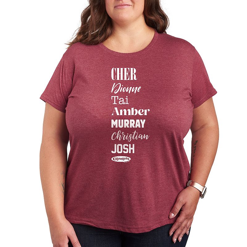 Plus Clueless Name Stack Graphic Tee, Women's, Size: 1XL, Grey Dark Red