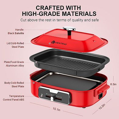 Ventray 1200W Nonstick Indoor Electric Grill, Adjustable Temperature