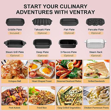 Ventray 1200W Nonstick Indoor Electric Grill, Adjustable Temperature