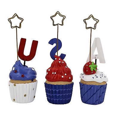 Americana USA Polyresin Mini Cupcake Photo Clip Table Decor 3-piece Set