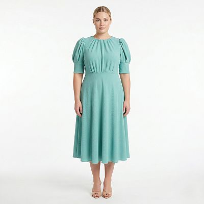 Plus Size Bleecker 126 Textured Knit Fit & Flare Midi Dress, Women's, Size: 14 W, Aqua