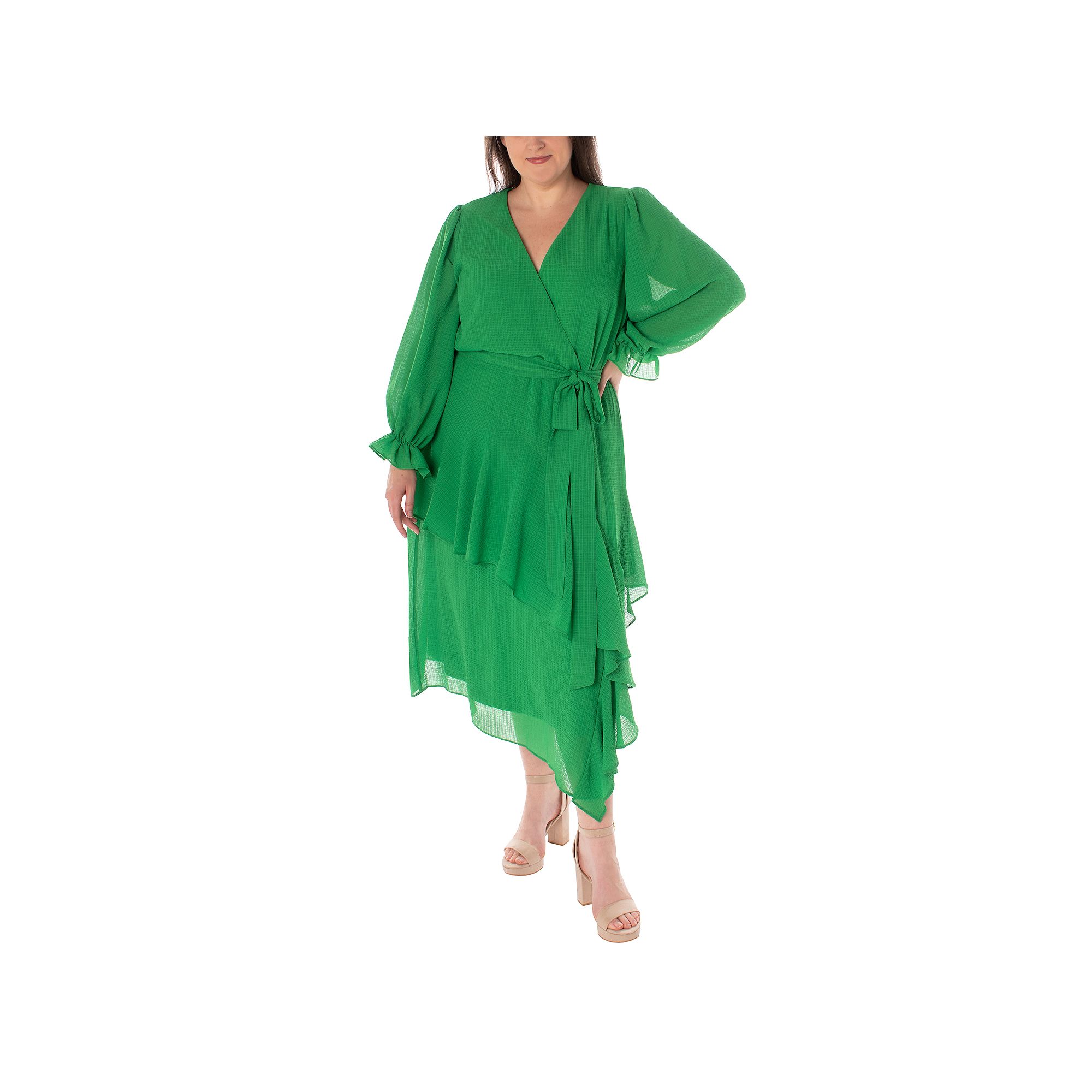 Plus Size Bleecker 126 Modern Ruffle Midi Dress, Womens, Size: 14 W, Shamr