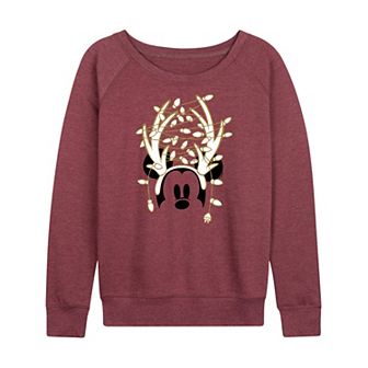 Disney's Mickey Mouse Women's Gold Antlers French Terry Long Sleeve Tee