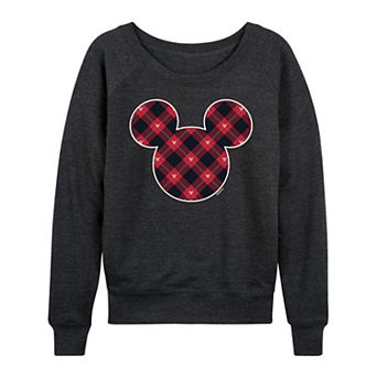 Disney's Mickey Mouse Women's Plaid French Terry Long Sleeve Tee