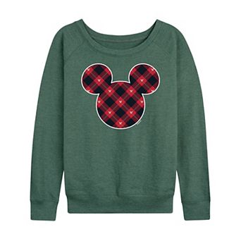 Disney's Mickey Mouse Women's Plaid French Terry Long Sleeve Tee