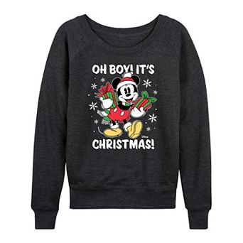 Disney's Mickey Mouse Women's Oh Boy It's Christmas French Terry Long Sleeve Tee