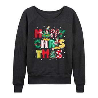 Disney's Mickey and Minnie Mouse Women's Happy Christmas French Terry Long Sleeve Tee