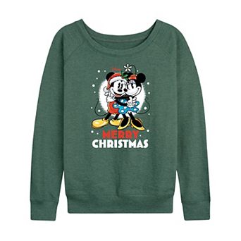 Disney's Mickey and Minnie Women's Merry Christmas French Terry Long Sleeve Tee