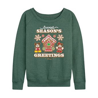 Disney's Mickey and Minnie Mouse Women's Seasons Greetings French Terry Long Sleeve Tee