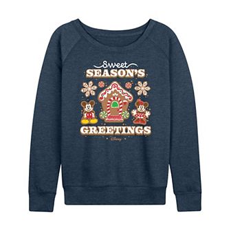 Disney's Mickey and Minnie Mouse Women's Seasons Greetings French Terry Long Sleeve Tee