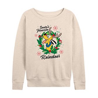 Disney's Pluto Women's Santa's Favorite Reindeer French Terry Long Sleeve Tee
