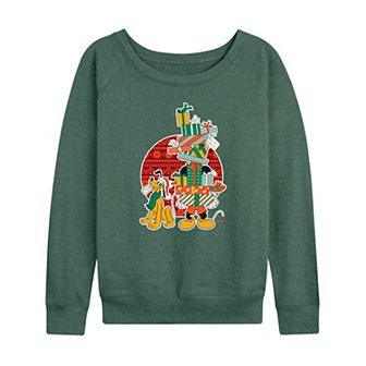 Disney's Mickey Mouse and Pluto Women's Stockings French Terry Long Sleeve Tee