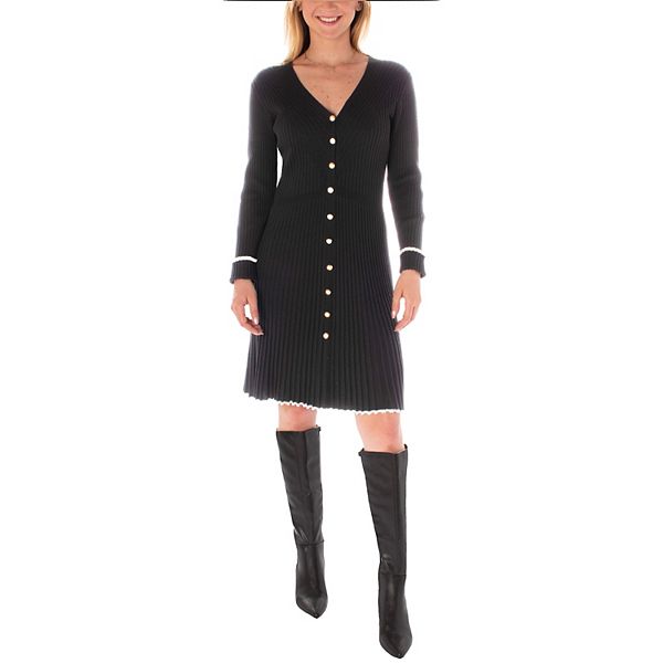 Women's Taylor Ribbed Button Down Long Sleeve Sweater Dress