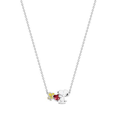 Snoopy Fine Silver Plated Simulated Crystal Heart Necklace