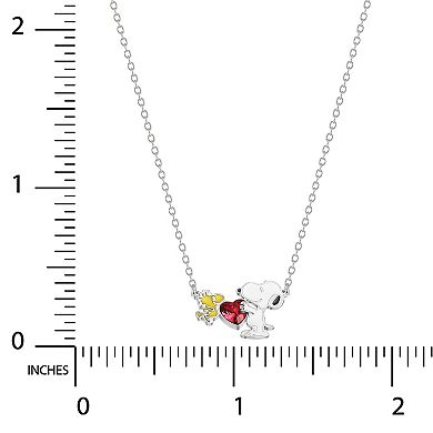 Snoopy Fine Silver Plated Simulated Crystal Heart Necklace