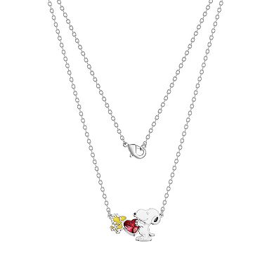 Snoopy Fine Silver Plated Simulated Crystal Heart Necklace
