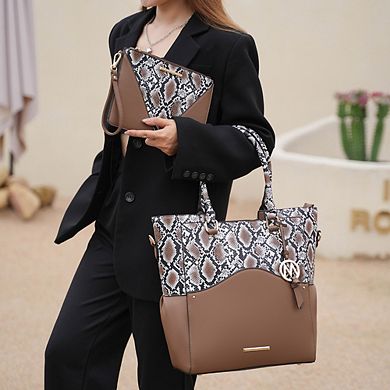 MKF Collection Iris Snake Embossed Women’s Tote Bag & matching Wristlet Pouch by Mia K- 2 PCS