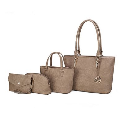 MKF Collection Edelyn embossed M Signature  Tote Handbag 4 PCS Set by Mia K