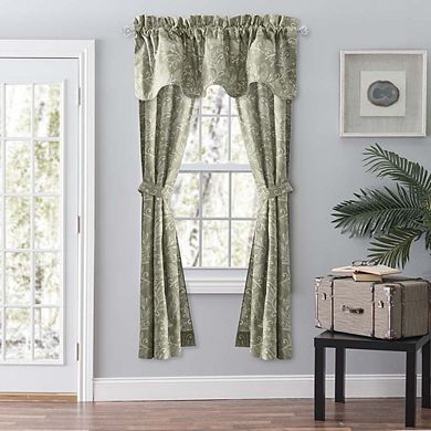 Lexington Leaf Pattern on Colored Ground Premium Curtain Pair with Ties