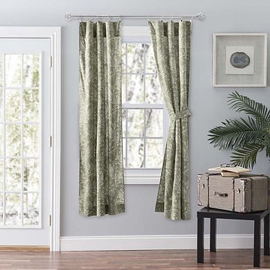 Lexington Leaf Pattern on Colored Ground Premium Curtain Pair with Ties