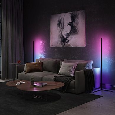 2-PACK Black RGBCW Color Changing Corner Floor Lamp