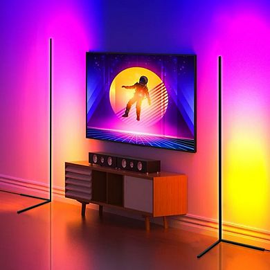 2-PACK Black RGBCW Color Changing Corner Floor Lamp