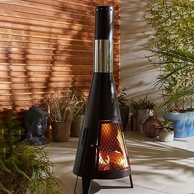 Outdoor Black Modern Mesh Chiminea Fireplace