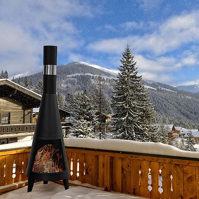 Outdoor Black Modern Mesh Chiminea Fireplace