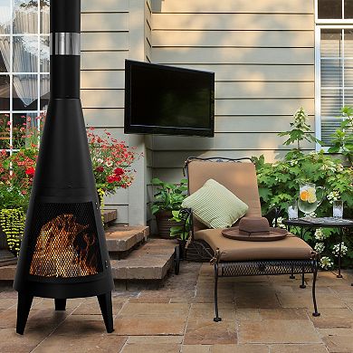 Outdoor Black Modern Mesh Chiminea Fireplace