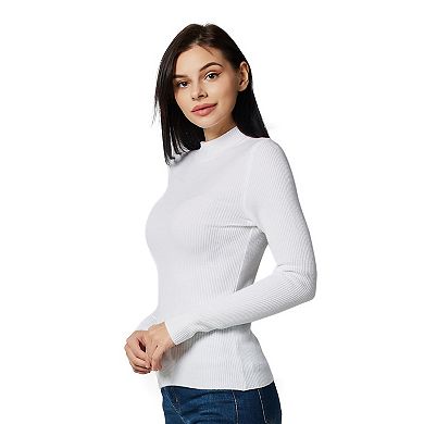 Lightweight Ribbed Mock Turtleneck for Women - Slim Fit